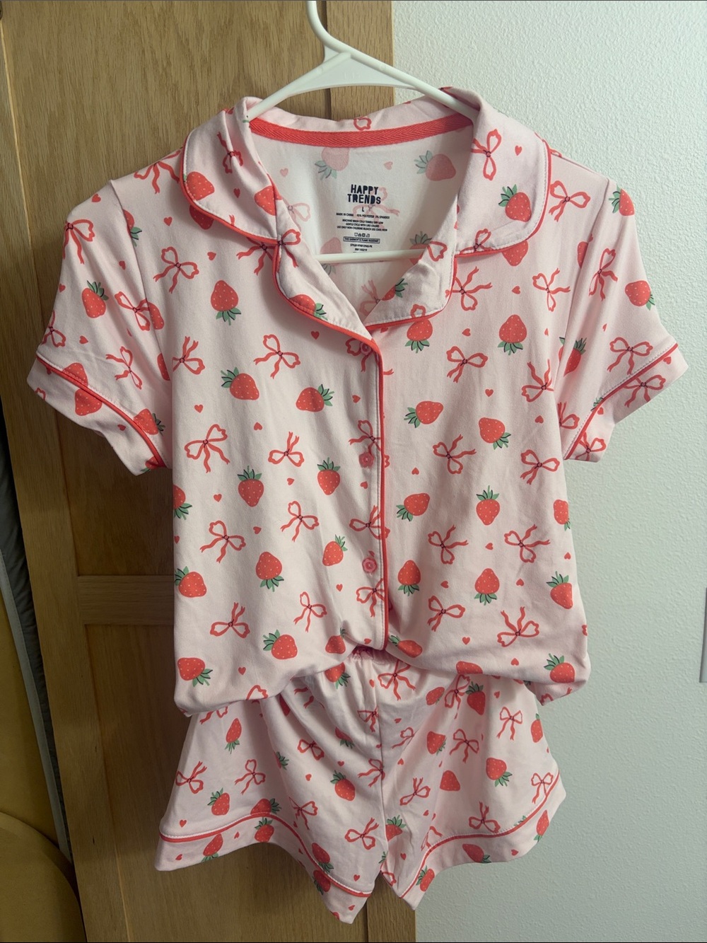 Pink Strawberry Short Sleeve Kids Pajama Set